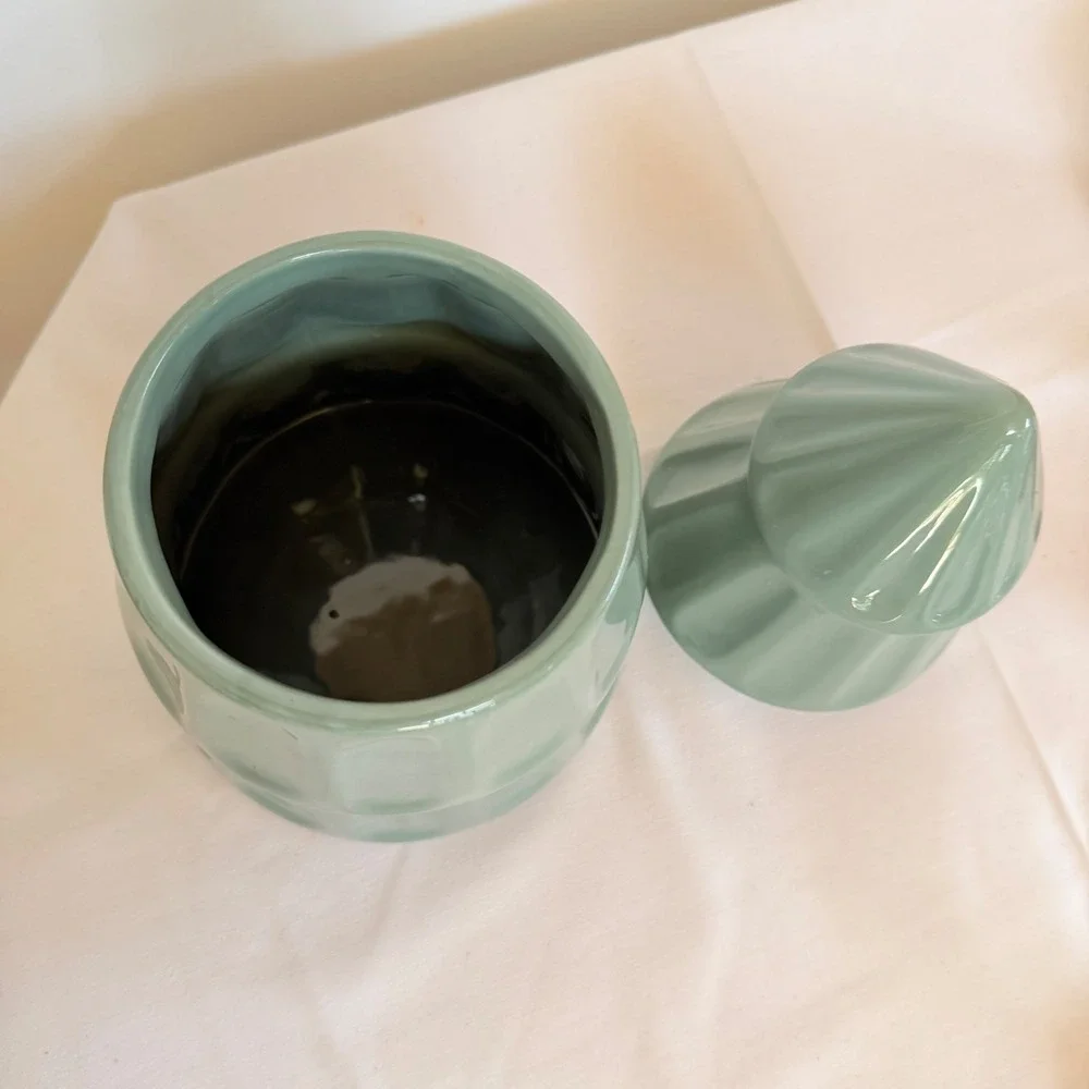 DesignPac Sage Green Ceramic Christmas Tree Cookie Jar Canister Holiday Decor